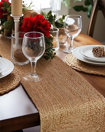 COTTON CRAFT Jute Braided Table Runner - 13x36 inches Natural Table