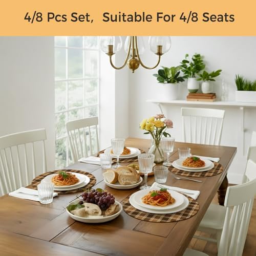 Minimalist Grid Round Braided Placemats Set of Set of 8 Heat