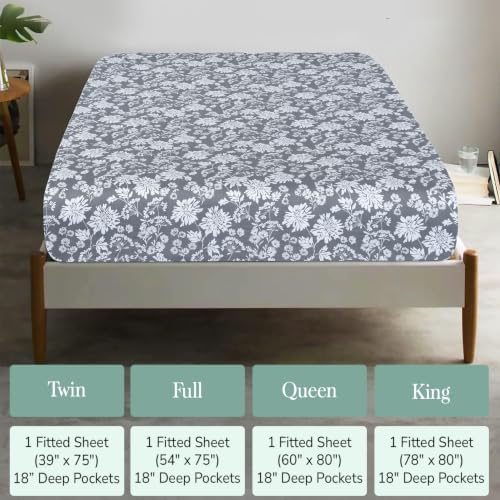 Feather & Stitch 1 Piece Fitted Sheet King Size, 100% Cotton Damask