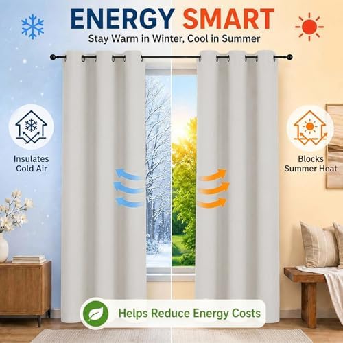 Simplebrand Natural Blackout Curtains 84 Inch Length 2 Panels Set for