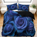 King Duvet Cover Set Romantic Flowers Blue Roses Bedding with