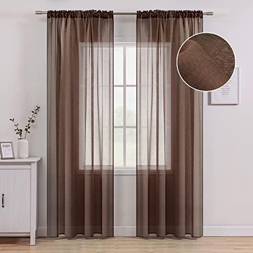 MIULEE 2 Panels Chocolate Brown Semi Sheer Window Treatment Curtains