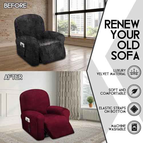 ULTICOR 4-Piece 1-Seat Recliner Cover, Burgundy