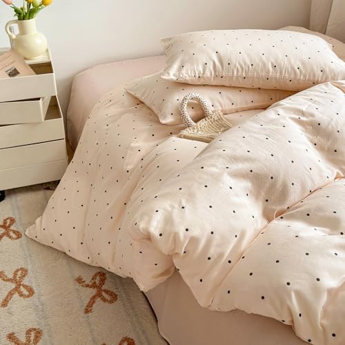 Boho Polka Dots Beige Duvet Cover Set Queen 100% Cotton Bedding Set