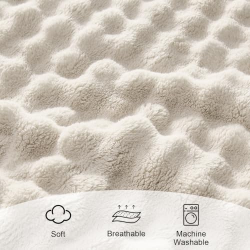 Lotus Karen 3D Bubble Fleece Blanket - Ultra Soft Fluffy Beige Throw