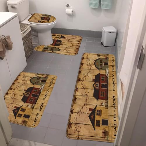 GCTNBJL 4 Pieces Bathroom Rug Sets,Primitive Rustic Vintage Farmhouse