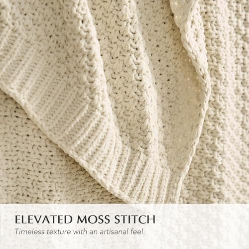 EVERGRACEHOME Chunky Chenille Knit Throw Blanket, 90 x 90, Beige