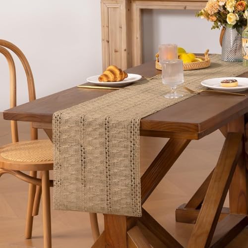 Niviy Burlap Boho Table Runner for Home Decor 144 Inches Long, Modern