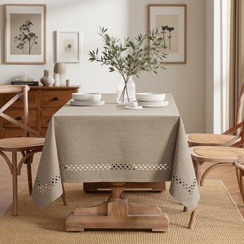 MIULEE Taupe Rectangle Tablecloth with Decorative Cutouts 52x70 Inch