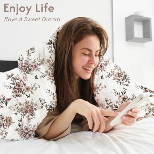 LONAVA Queen Floral 3 Pcs Duvet Cover Set, Breathable Soft Microfiber