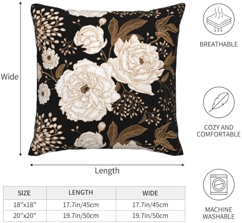 Black and Gold Flower Throw Pillow Covers Vintage Floral Botanical