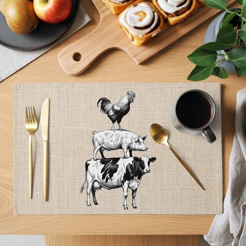 Placemats Set of 8, Farmhouse Wooden Grain Woven Placemat, Linen Place