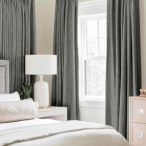 MIULEE 100% Blackout Linen Curtains for Bedroom 52x84 Inches Dark Grey