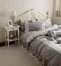 Ruffle Frill 100% Cotton Grey Duvet Cover Set (4pc King Set)