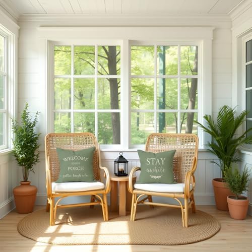 PANDICORN Outdoor Decorative Throw Pillow Covers 18x18 Set of 2, Sage