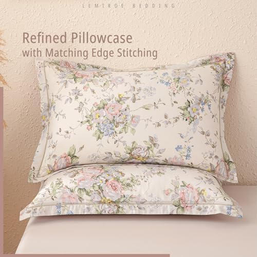 LEMIROE Vintage 100% Cotton Floral Duvet Cover Queen Size 3PC