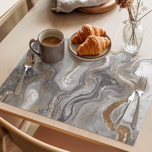Placemats Set of 8, Gray Marble Cotton Linen Place Mats, Farmhouse