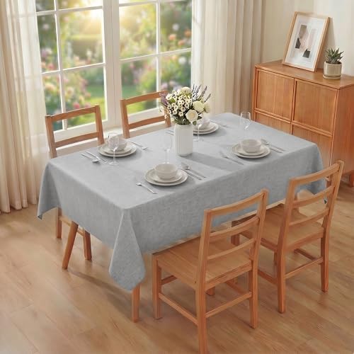 XWZO Faux Linen Tablecloth Wrinkle Resistant 52 x 70 Inch - Grey