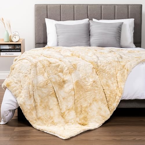 PAVILIA Tie Dye Faux Fur Sherpa Twin Blanket for Couch Bed, Cream