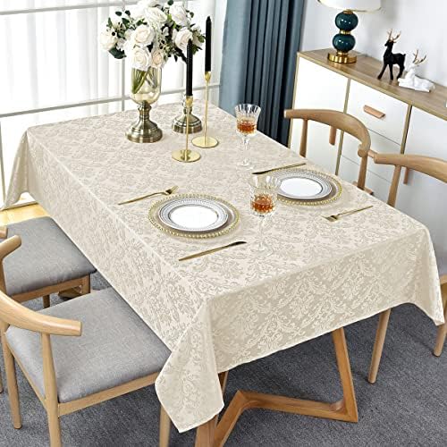SASTYBALE Jacquard Tablecloth Rectangle 52 x 70 Inch Beige Spill Proof