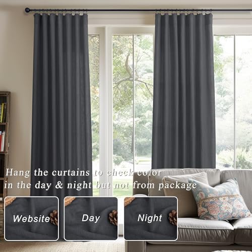 Dark Grey Curtains 96 Inches Long for Living Room 2 Panels Back Tab
