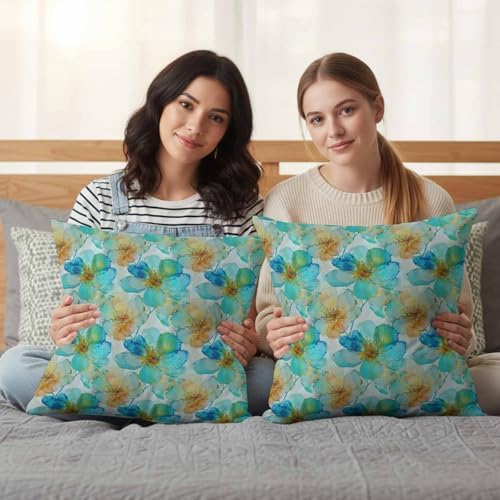 Throw Pillow Covers 18x18 Inch Teal Flower Pillow Cases for Couch Sofa