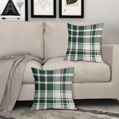 Christmas Plaid Pillow Covers 22x22 Set of 2 Forest Green Grey Buffalo