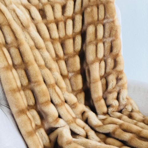 Plutus Brands Beige Tissavel Mink Faux Fur, Throw 60W x 90L, Brown