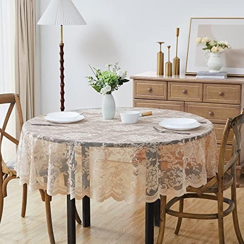 Warm Home Designs 90 Inch Round Golden Lace Tablecloth. LTC Linen 90