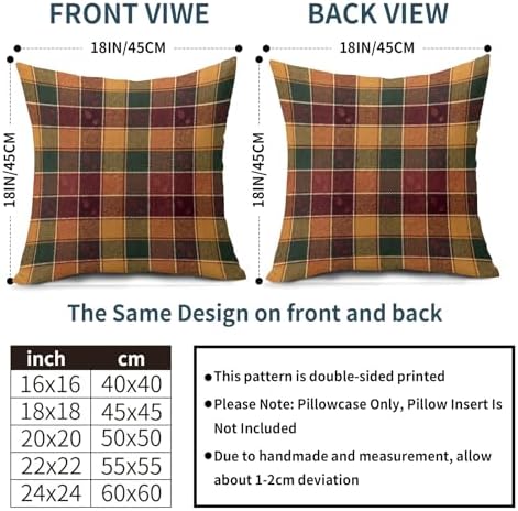 Fall Buffalo Plaid Throw Pillow Covers 22x22 Inch Orange Brown Green
