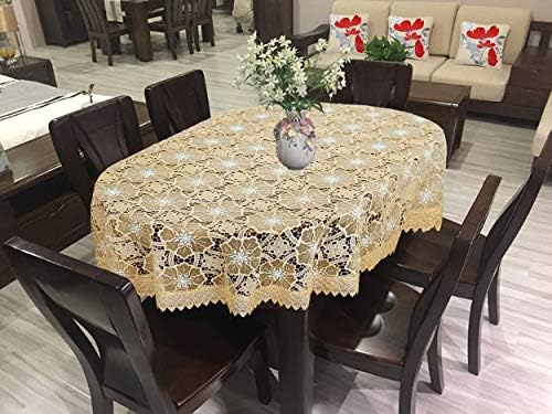 Simhomsen Beige Embroidered Lace Tablecloth for Dining Table 60 ×