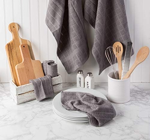 DII Basic Terry Collection Solid Windowpane Dishcloth Set, 12x12