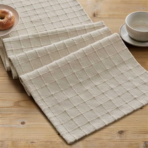 ZeeMart Artisanal Grid Linen Table Runner, 13x108 Inches Neutral Beige