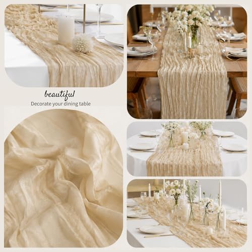 Beige Cheesecloth Table Runner 12 Pcs 20x120 Inch 10FT