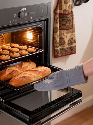 2 Pack Silicone Oven Mitts Pair, Ribbed Soft Silicone Oven Mitt with