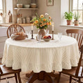 Mindsoft Beige Striped Ruffled Round Tablecloth 70 x 70 Inches