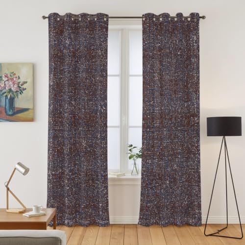 Brown Window Curtains Panels with Silver Grommet, Farmhouse Vintage