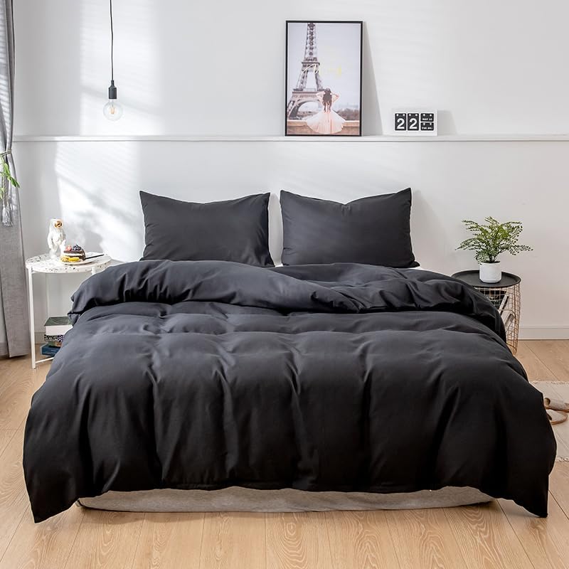 Solid Color Duvet Cover Set 2 Pcs, Ultra Soft Brushed Microfiber