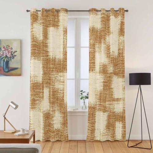 Brown Patchwork Window Curtains Panels with Silver Grommet,Farmhouse