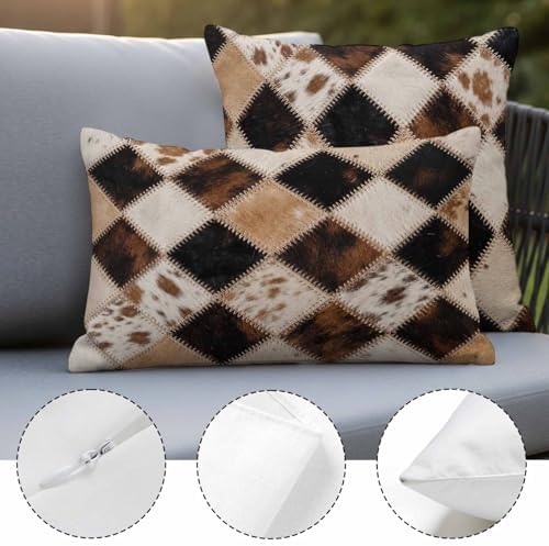 Set of 2 Diamond Hide Pillow Covers Rustic Vintage Abstract Brown