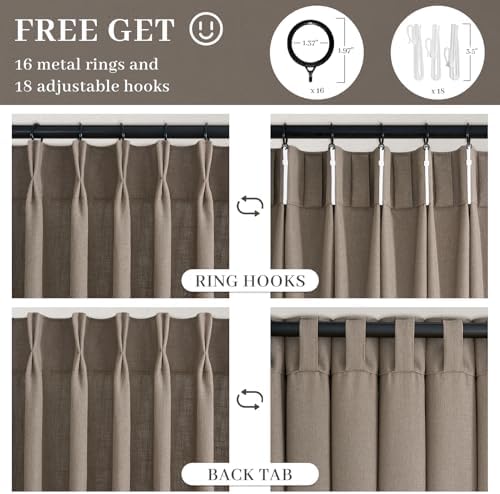 Dark Taupe Linen Curtains Pinch Pleated 94 Inch Long 2 Panels for