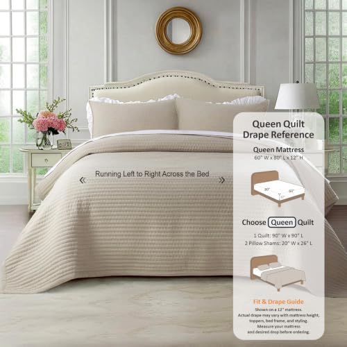 KASENTEX Queen Quilt Set 90x90, Soft Washed 3-Layer Lightweight