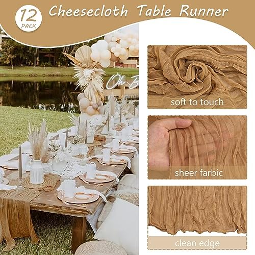 35x120 Inch Nude Cheesecloth Table Runner Neutral Boho Wedding Party