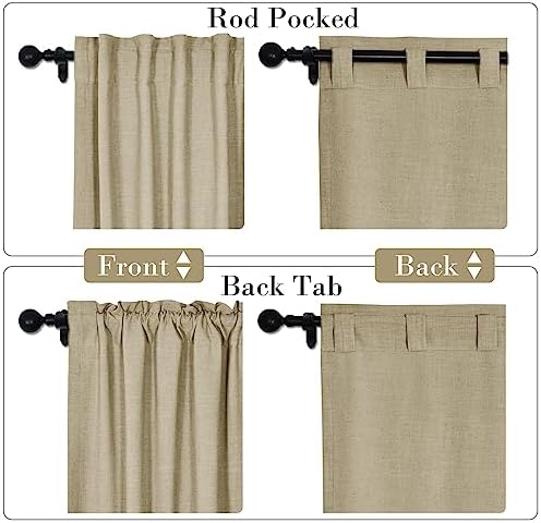 cololeaf Linen Curtains Natural 63 inches Long Neutral Drapes Rod