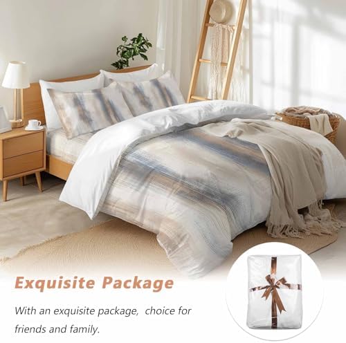 Beige Gray Duvet Cover Set Queen Size, Abstract Grunge Mottled Neutral