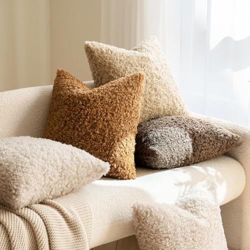 18" X 18" Neutral Faux Fur Pillow Case Boucle Decoration Long Plush