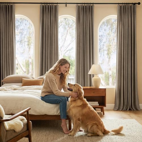 NICETOWN French Taupe Pinch Pleated Linen Curtain & Drapes 84" Length