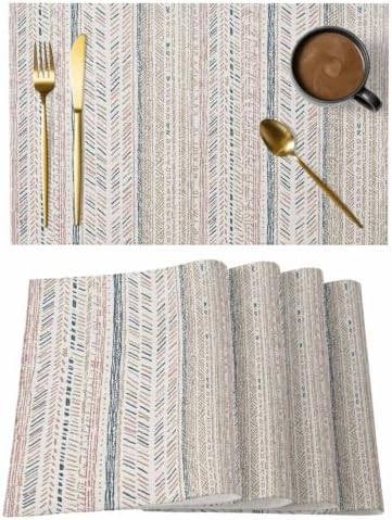 Farmhouse Stripes Placemats Set of 6, Cotton Linen Fabric Place Mats