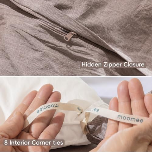 MooMee Duvet Cover Set 100% Washed Cotton Linen Like Queen