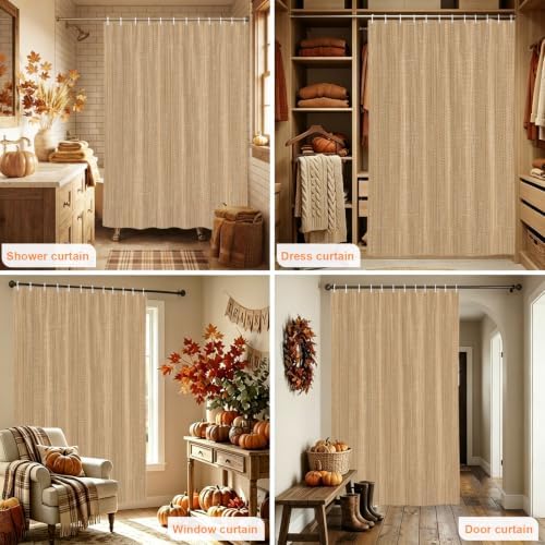 Sand Beige Shower Curtain Set - Long 72" x 84" Washable Bathtub